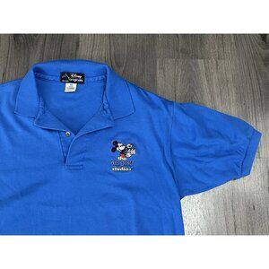 Vintage Walt Disney Studios Polo Shirt Blue Large Made USA Originals